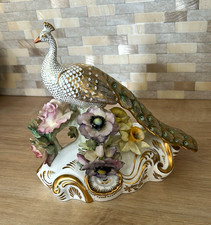 Royal Crown Derby Bone China Peacock & Flowers Figurine, Hand Painted Signed