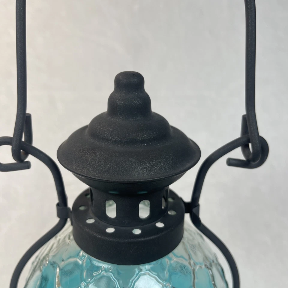 "Linterna de metal de vidrio azul ombre verde azulado candelabro boho marroquí de colección 8,75""" Foto 2 de 4