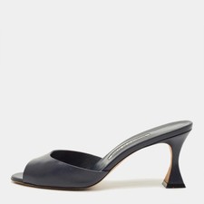 Manolo Blahnik Jadarona Size 39 Navy Blue Leather Mules