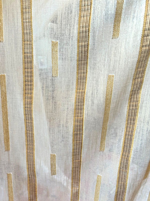 Tab Top Semi Sheer Gold Stripe Drapery Panels.  Set of Six.  100'' L X 54'' W