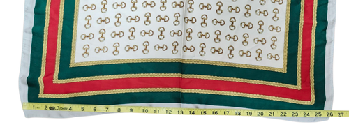 100% Silk Scarf Women Small Bandana Vintage Neckerchief Turban 26''x26 Green Red - Picture 5 of 6