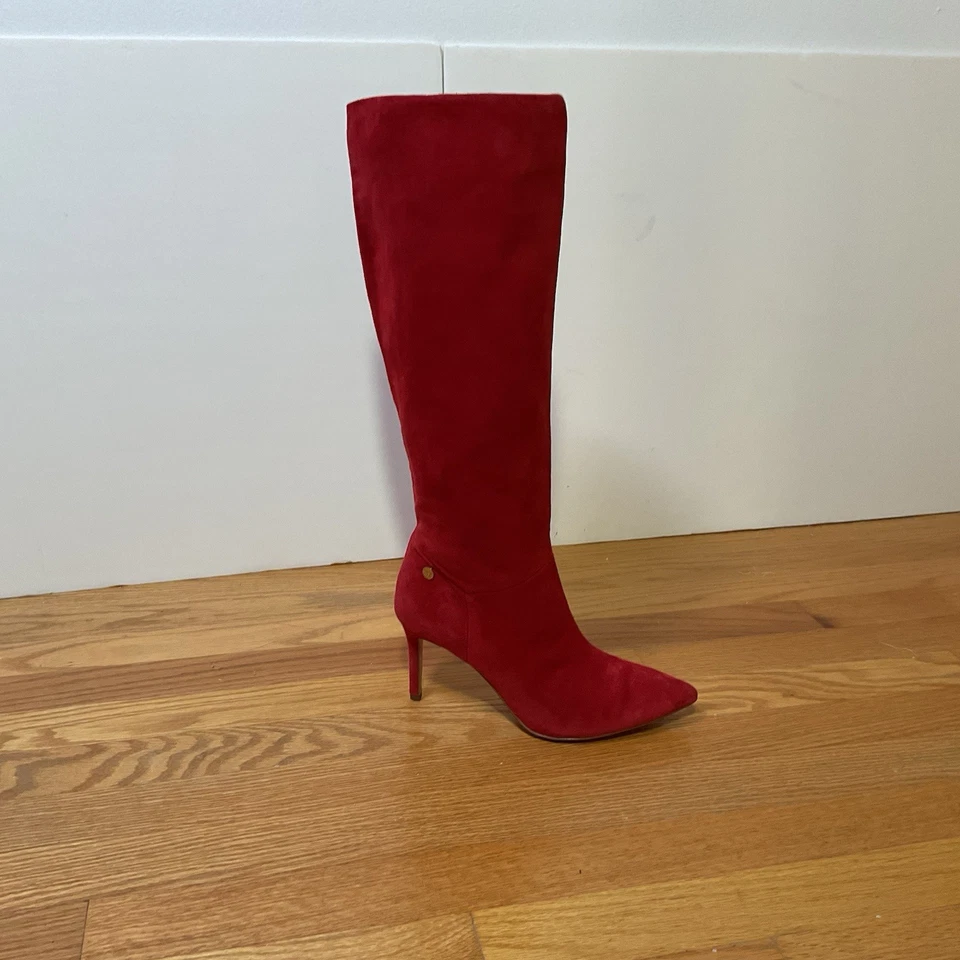 Louise et Cie Mujer Botas Hasta la Rodilla Rojo Gamuza Tacones Vestido de Fiesta 7.5 M. NUEVO Foto 2 de 4