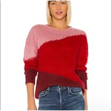 Lovers + Friends Colorblock Cozy Sweater Womens XS Pink Red Relaxed Casual Fall