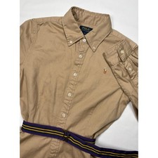 Polo Ralph Lauren Girls Khaki Tan Cotton Twill Belted Shirt Dress Size 16