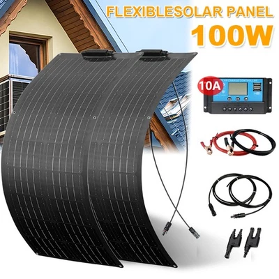 WUZECK 100W Flexibles Solarmodul Mono PV Solarmodul 10A Regler für Wohnmobil Camping RV