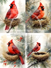 Cardinals in Nest | A4 Rice Paper | Paper for Decoupage | Decoupage Central