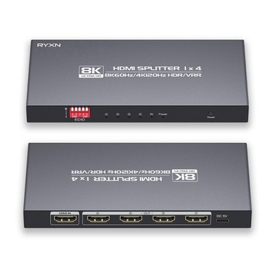 8K HDMI Splitter 1 in 4 Out 4K@120Hz 8K@60Hz HDMI 2.1 Splitter, Supports HDCP...