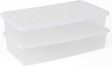 2 x Clear Under Bed Storage Boxes with Lids 43 Litre Plastic Stackable Large XL