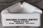 Vintage Edwards Funeral Service White Ashtray Milk Glass Opalex 4” Omaha Ridgway