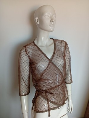 NOA NOA brown transperant wrap top blouse size M
