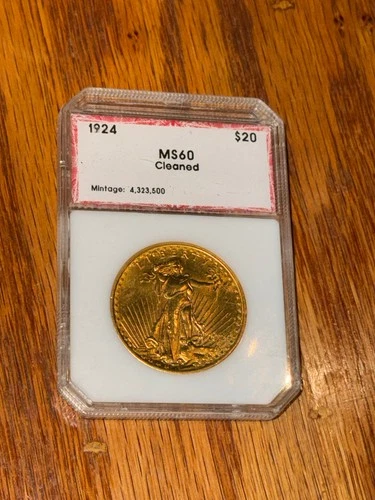 🌟 1924 $20 Gold St. Gaudens Liberty Double Eagle Cleaned UNC Coin