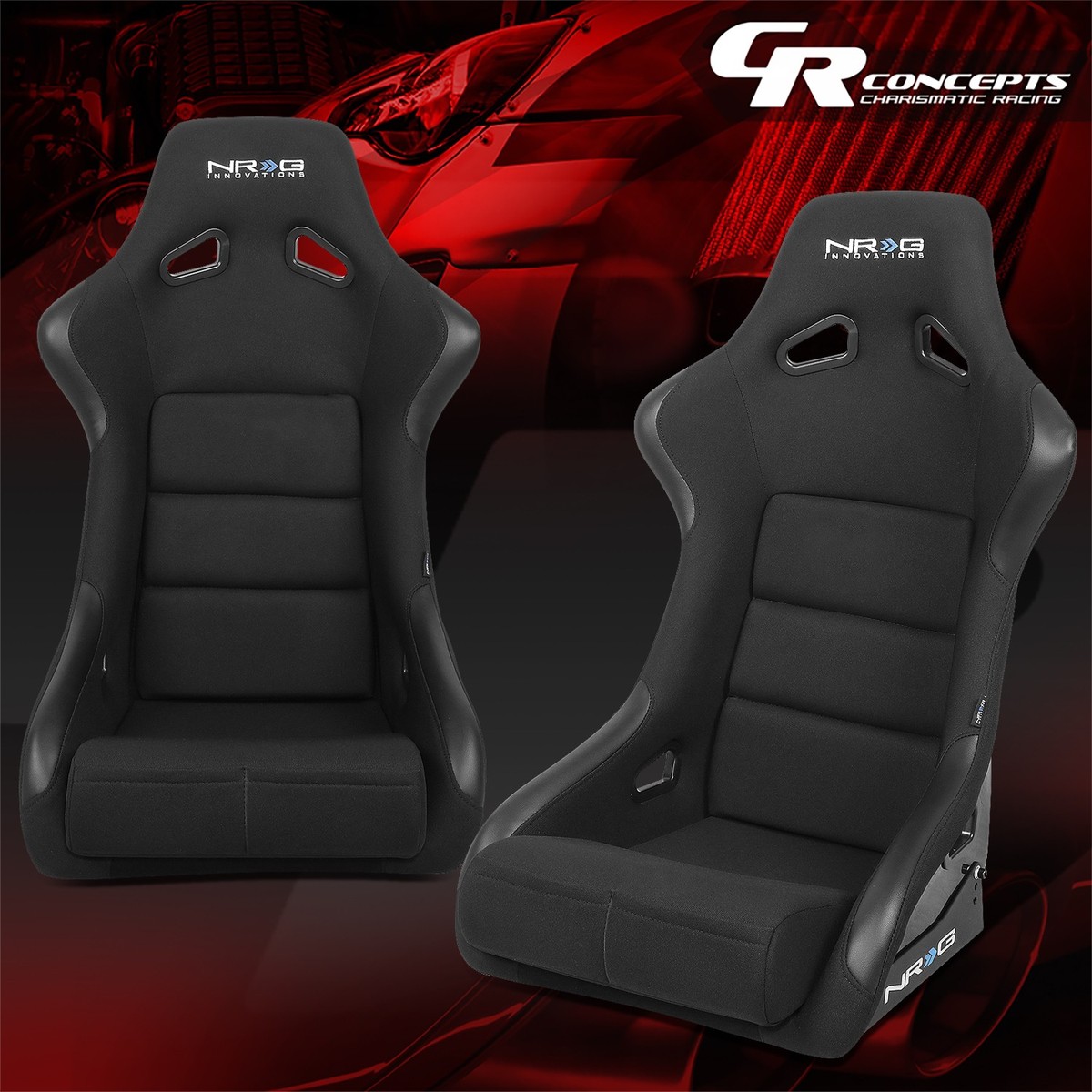 NRG FRP-301 FIBER GLASS BUCKET RACING SEAT+STAINLESS ADJUSTABLE