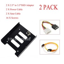 2PCS 2.5" SSD HDD to 3.5" Mounting Adapter Bracket Tray Dock Tray Cable for PC