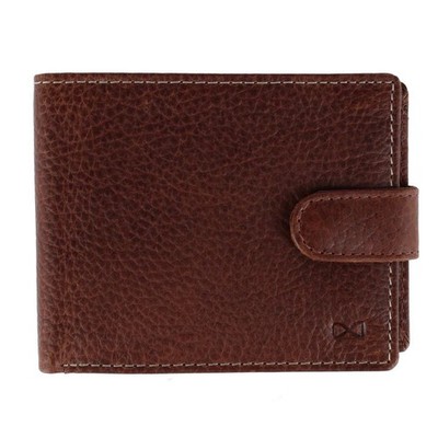 Men's Parker Pebbled Leather Bi-Fold Wallet with Window and Popper Fastener, ...