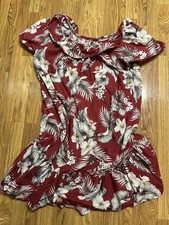 Hawaiian Dress Floral Red And White 3XL Mid Length 100% Cotton