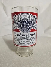 Vintage Budweiser Label Beer Glass Clear 7" Pedestal Bottom