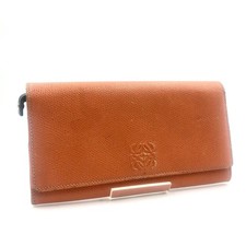 LOEWE Anagram Long Wallet Leather Orange Gold Hardware Used