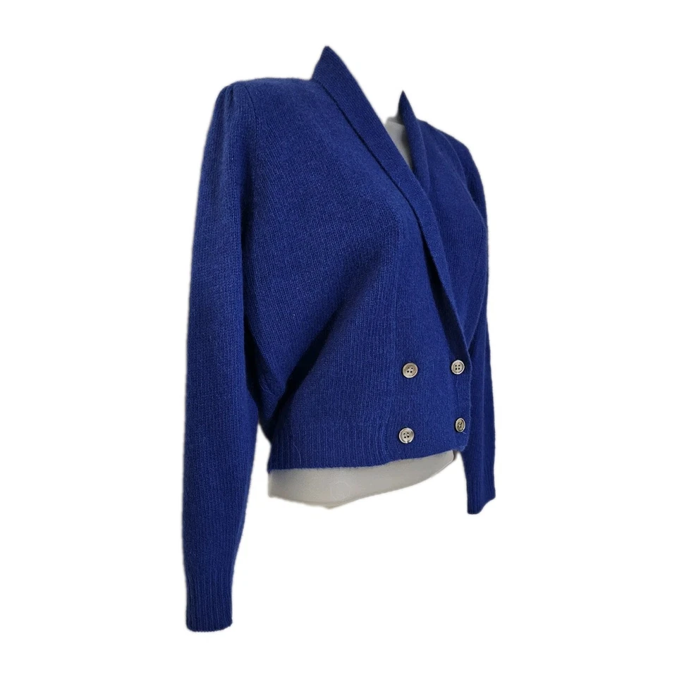 Vintage 80s BLUE Angora Wool Cardigan Sweater Lord & Taylor 8 Petite - Image 2 of 4