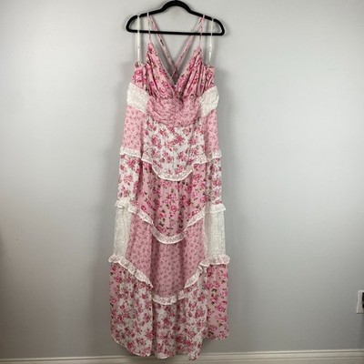 Arula Adernlia Pink Floral Tiered Maxi Dress Size 3X Cottagecore Romantic