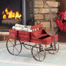 Rustic Farm Distressed Red Wooden Wagon Garden Planter Yard Home Indoor/Outdoor