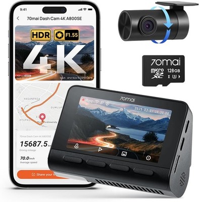 70mai A800SE Dual Dashcam 4K HDR 128GB SD Karte