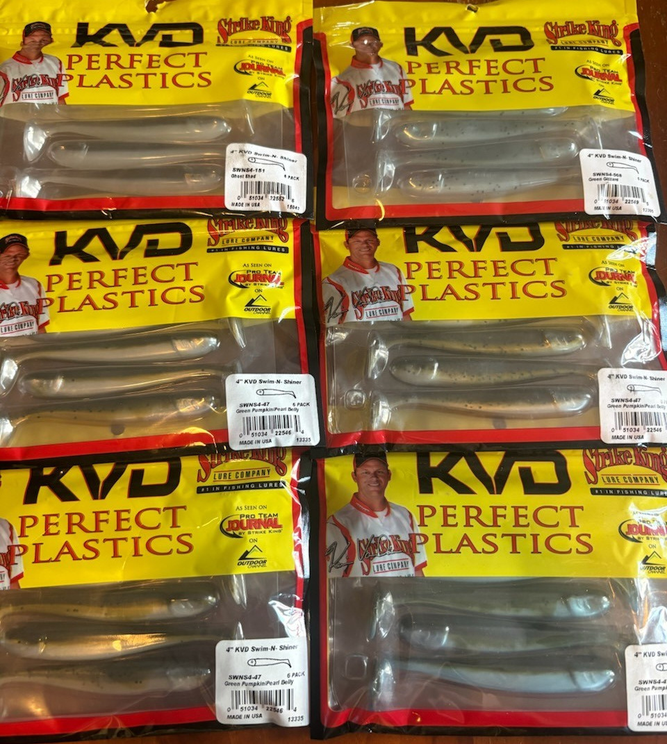 6 NEW Packs STRIKE KING Perfect Plastic 4" KVD SWIM-N-SHINER Bulk SWIMBAITS - Image 1