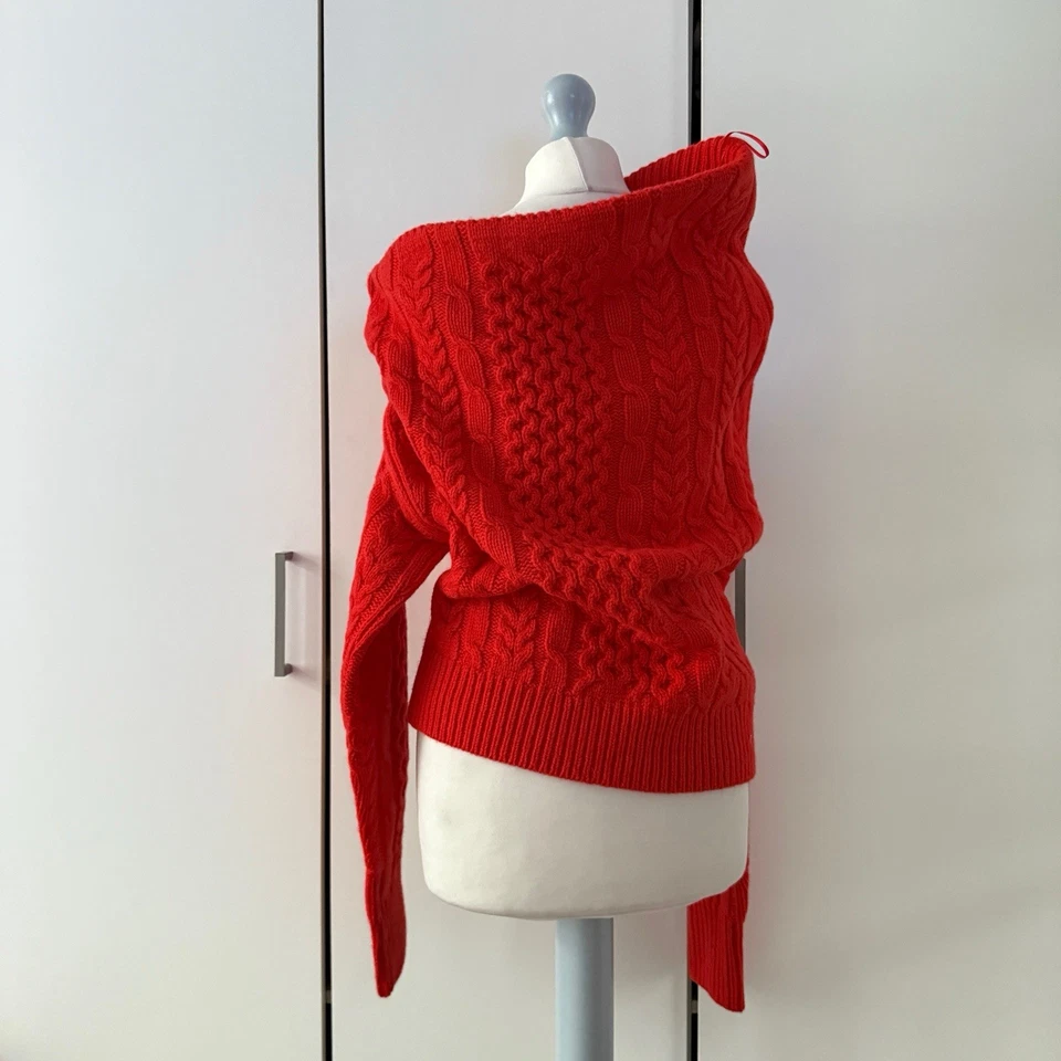John Lewis A.W.A.K.E. Mode Asymmetric Cable Knit Wool Rich Jumper Red 8 RRP £149 - Image 3 of 4