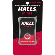 HALLS Minis Cherry Flavor Cough Drops Sugar Free 24 Count Pack Relief