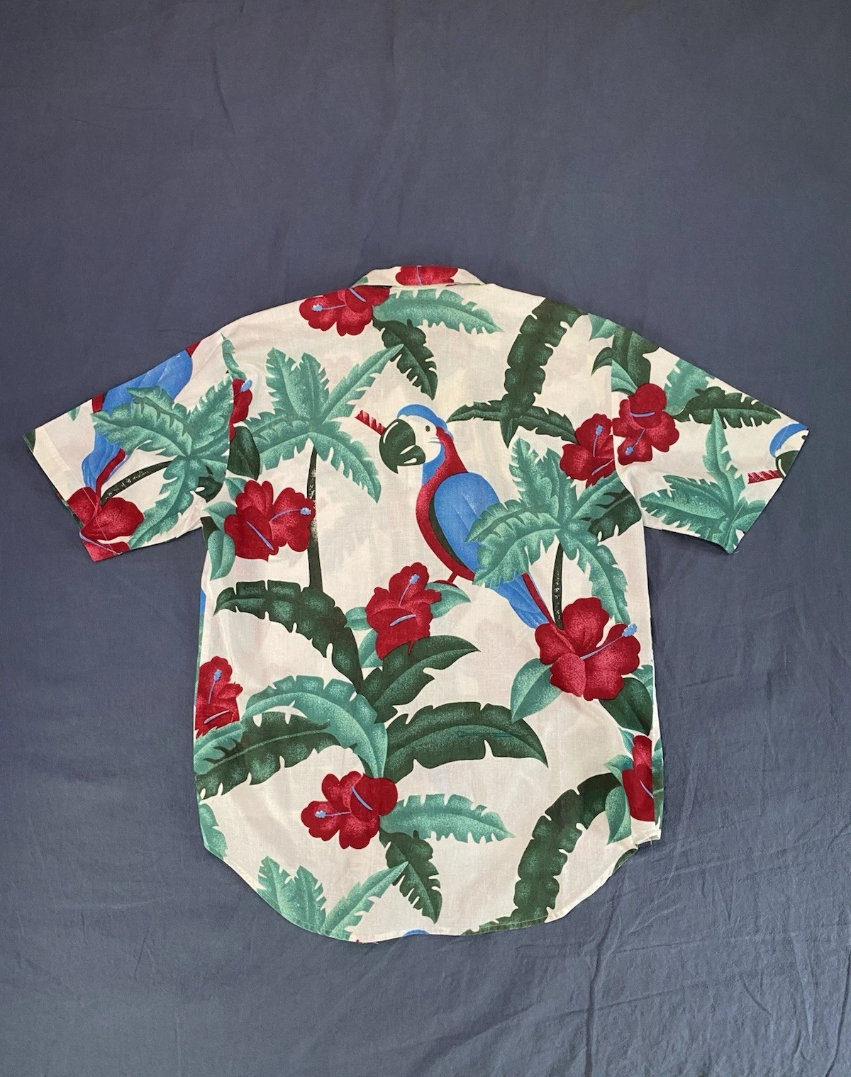 Vintage Hawaiian Shirt Mens 42 Palm Trees Parrot Cruise 100% Cotton Shore Club
