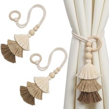 Corbatas para Cortina, 2 PIEZAS Anillo de Madera con Flecos Tricolor, Hogar uno, Color 
