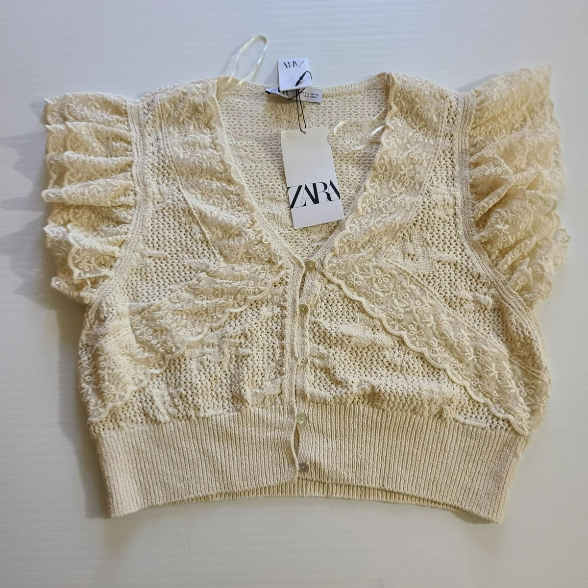 ZARA POINTELLE KNIT TOP ECRU SIZE L 4331 059 eBay
