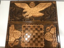 Handmade Wooden Backgammon "Lion and Eagle" Armenian Nardi - Special Gift Set