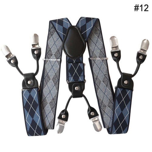 Men's 35mm Wide Suspenders 6 Clips Adjustable Elastic Leather Braces Trousers - Picture 50 of 63