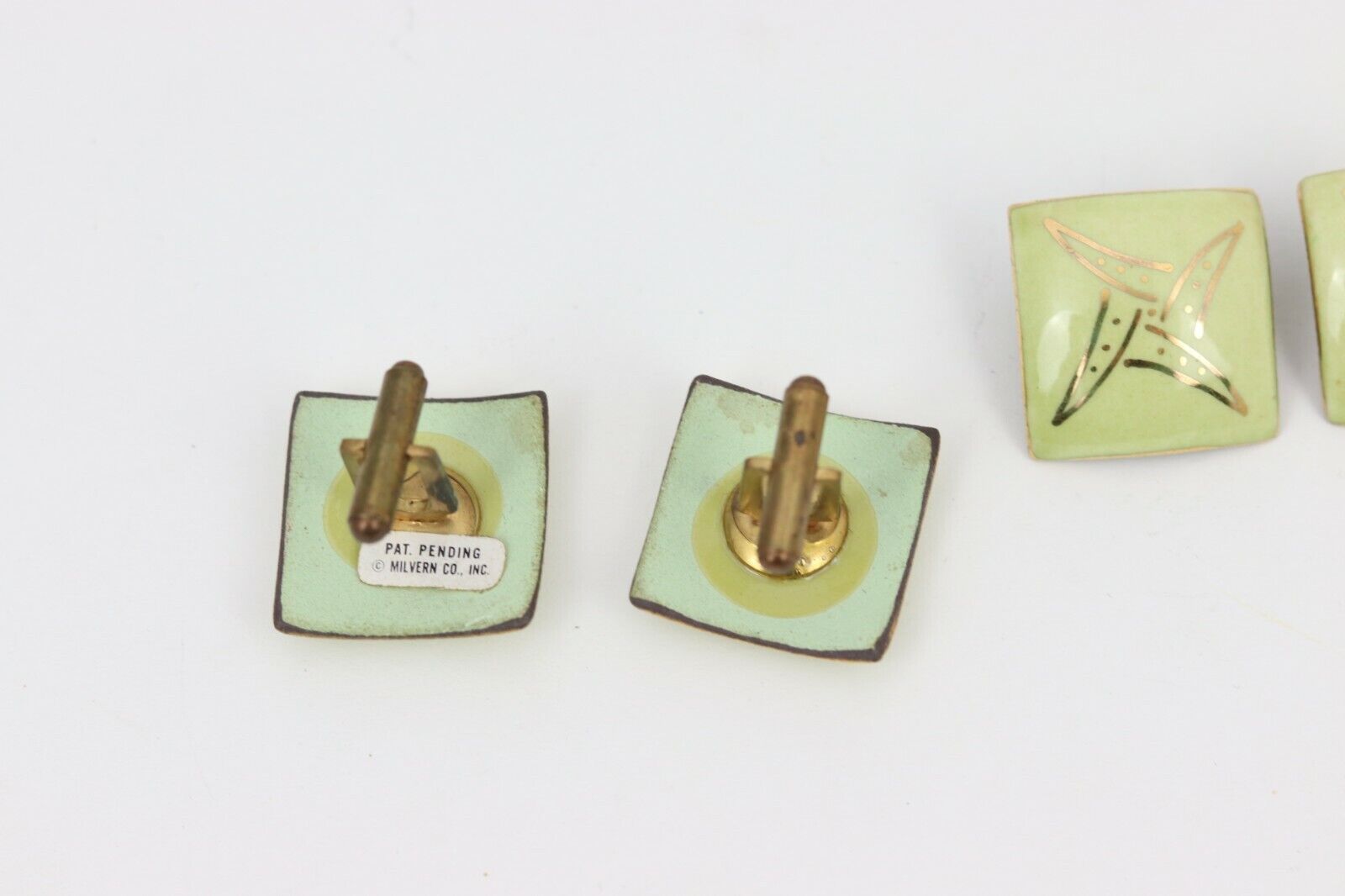 VTG Milvern Enamel & Gold Leaf Earring Cufflink S… - image 4