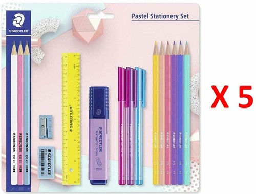 Staedtler Pastel Stationery Set (Pencils Pens Eraser Ruler Sharpener) 5 PACK - Picture 1 of 1