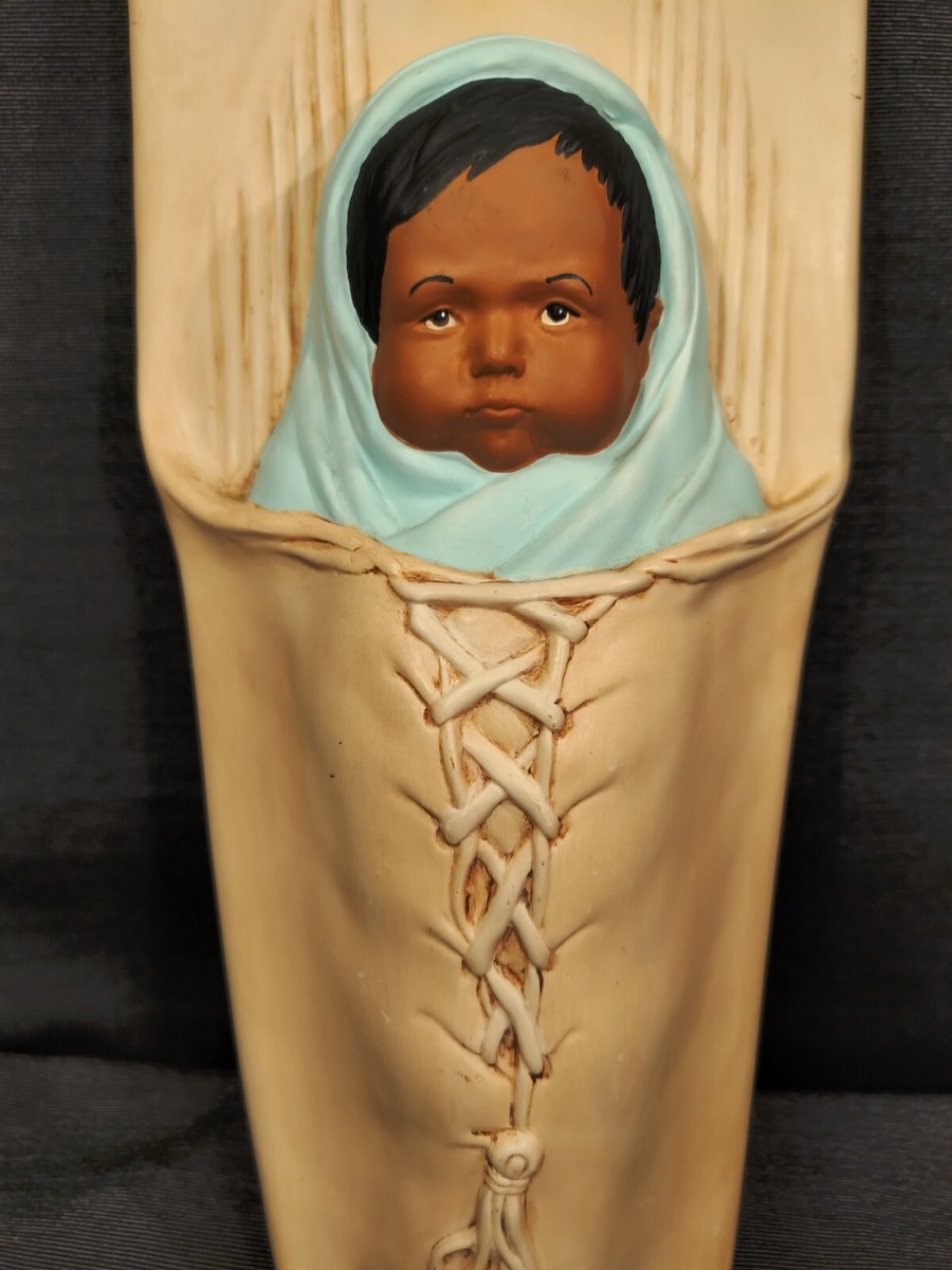 60's〜70's BIG ネイティブアメリカン　インディアン親子の置物アリゾナ Native American Baby Papoose Board Figurine 13” Wall Hanging Blue