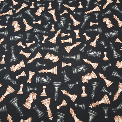 Checkmate BTY Dan Morris Quilting Treasures Chess Pieces on Black