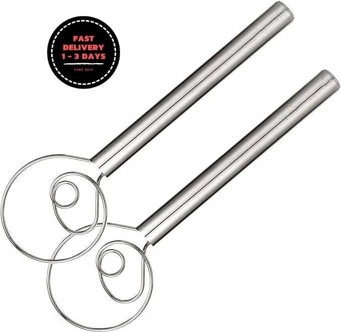 Batidor de masa danés, batidor de pan de acero inoxidable de 12 pulgadas paquete