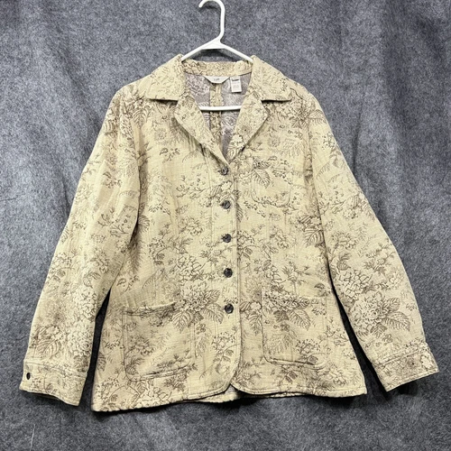 J.Jill Womans Blazer Medium Tall Beige Floral Five Button  Jacket Stretch