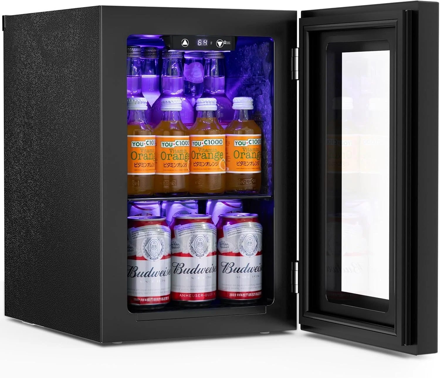 Compact 18L Beverage Cooler - 24 Can Mini Fridge with LED & Quiet Compressor