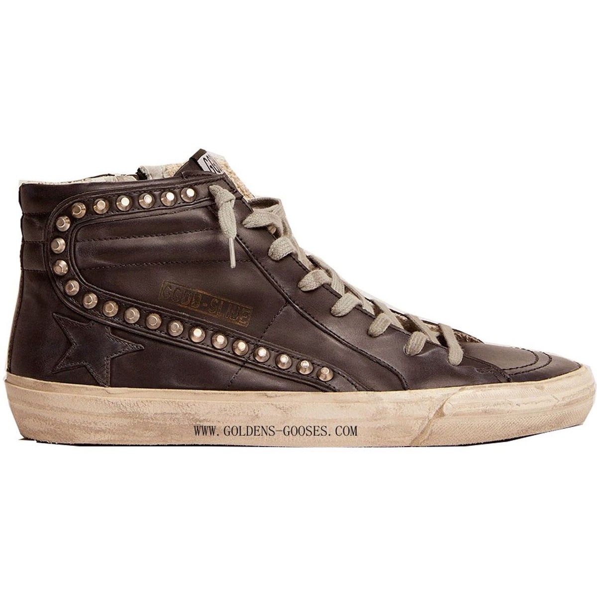 小物 GOLDEN GOOSE / WASHED LEATHER STUDS 80 Golden Goose Slide Leather Upper with Studs Mens Distressed