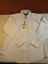 MINGMA FASHION Mens Sz 17/ 34-35 White W/ Blue Stripes Button-Front Shirt-Read