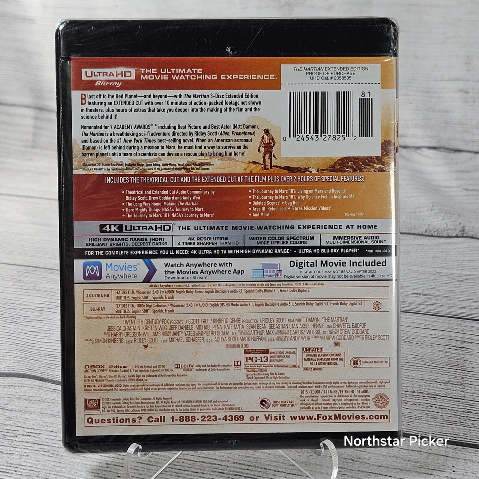 The Martian (Blu-Ray, 4K Ultra HD, Extended Edition, 2018) Matt Damon - Image 2 of 2