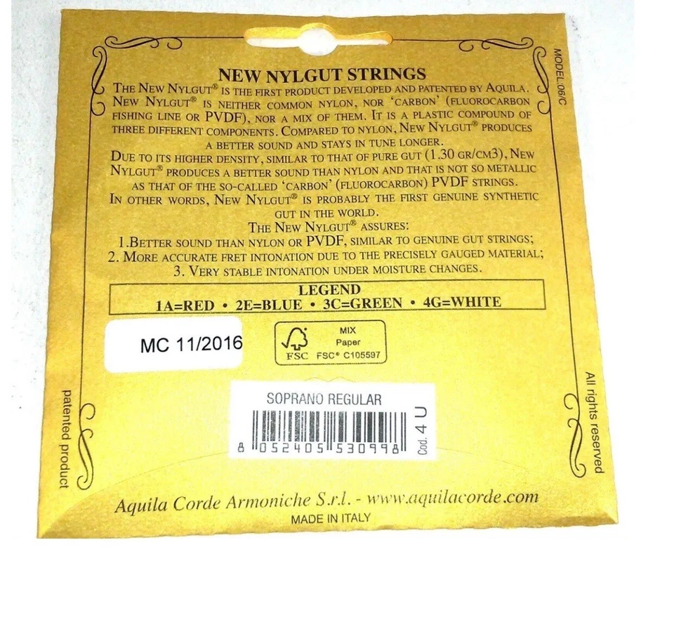Aquila Ukulele Strings Soprano Regular Nylgut Made in Italy - Image 2 of 3