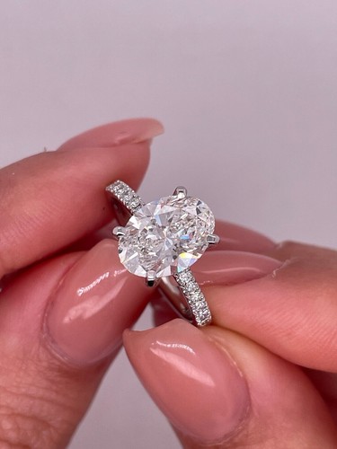 IGI Certified 2.30 Ct Oval Cut Lab Grown CVD/Diamond 14k White Gold Women's Ring - Picture 11 of 23