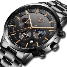 LIGE Men Watches Male Steel Business Chronograph Wristwatch Fashion Quartz Watch