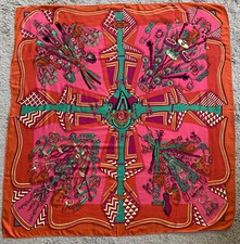 Women  s Square Scarf Wrap Equestrian Pattern Viscose Orange Pink Colorful 48x52  