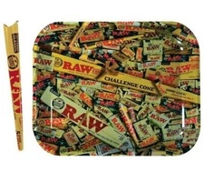 Large RAW Metal Mixed Items Tray Bundle with Pre rolled Cone 5 IN 1 RAWKET 