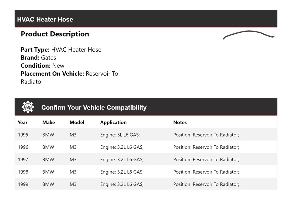 Manguera de calefacción para BMW M3 1995-1999 depósito a puertas del radiador 1996 1997 1998 Foto 2 de 3