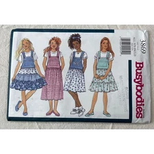 3869 Butterick Sew Pattern Girls VTG 90s BOHO Bib Prairie Jumper Dress Size S- L